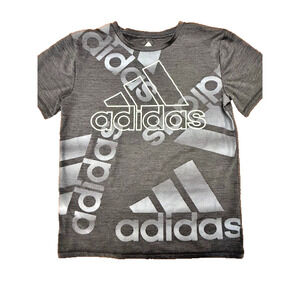 Adidas Crewneck Short sleeve Aeroready Black Grey LOGO Shirt Sz Large 14 / 16